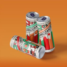Sprizzanté Italian aperitivo cans with bold illustrated packaging